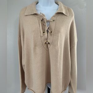 NWT Maurices Tan Lace-Up V-Neck Sweater